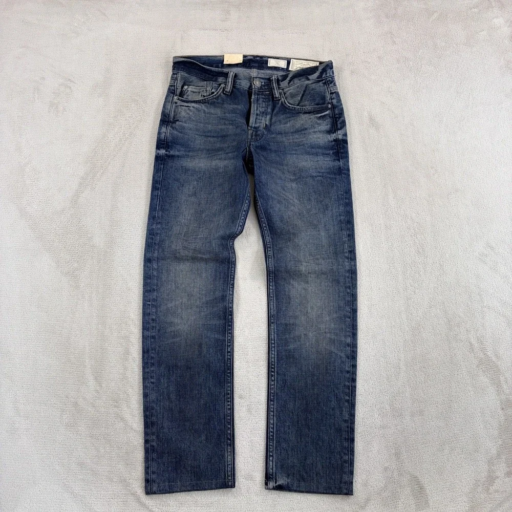 AllSaints Stanton Iggy‎ Slim Fit Jeans Blue Wash Men 28x28 Button Fly NWT $199